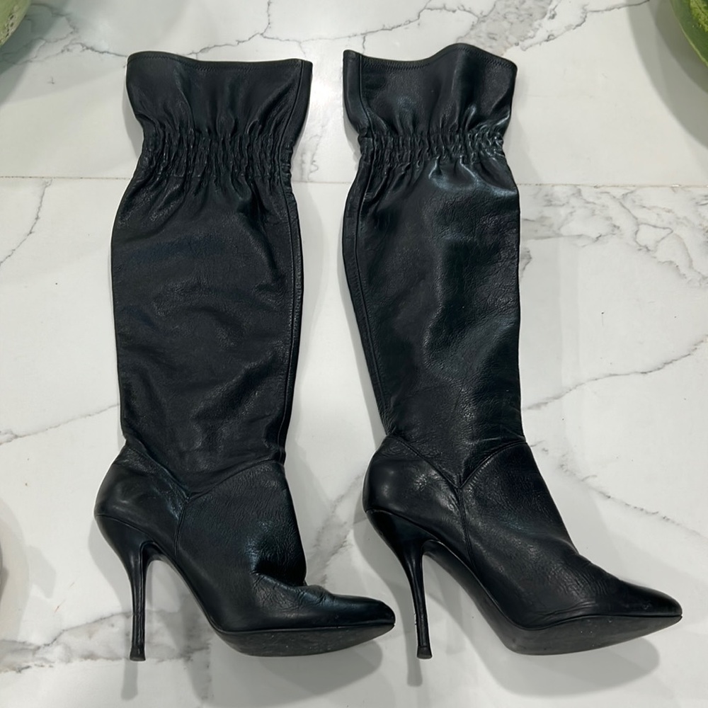 Aldo Women’s Over The Knee Black Leather Stiletto Heel Boots. Size 37